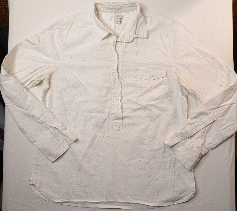 J.Crew Pop Over Shirt Blouse Top M Cream Multi Color Fleck Academia Preppy Fall